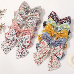 1Pieces Baby Big Bows Bangs Hair Clip Floral Cotton Kids Fashion Print Hair Barrette Women Girls Sweet Hairpin Hair Accessories