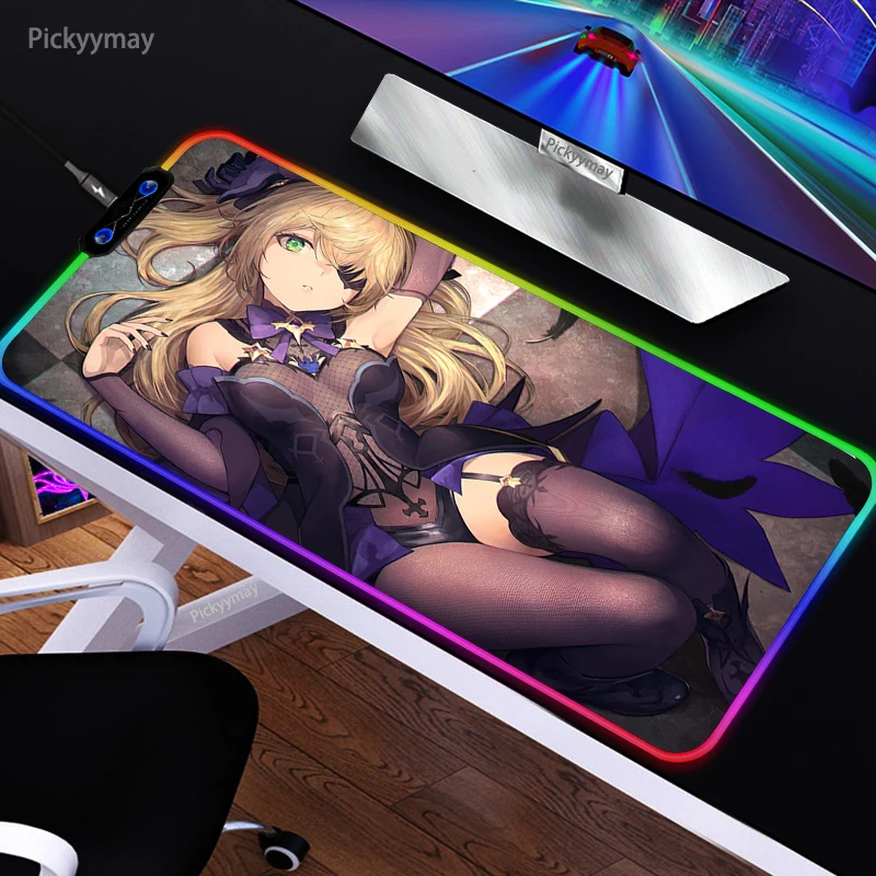 

Genshin Impact RGB Mouse Mat 90x40 Rubber Gaming Mouse Pad Anime LED Laptop Keyboard PC Mat Anti-slip Table Rug Mousepad CS GO
