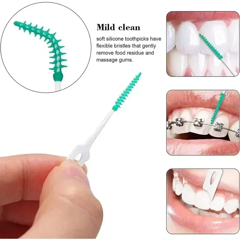 치간 실리콘 브러쉬 40 단위 치아 사이의 치과 이쑤시개 브러시 스레드 구강 청소 도구가있는 실리콘 이쑤시개