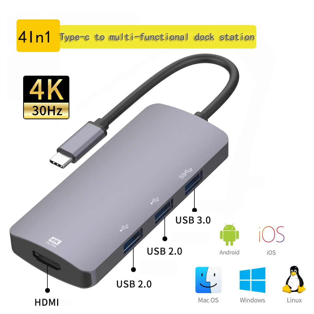 OVAQUIXI Cavo di Interfaccia Multimediale HD di Tipo C 4K 30Hz Plug Play UHD USB C Cavo Adattatore di Interfaccia Multimediale HD Telefoni Cellulari Computer PVC