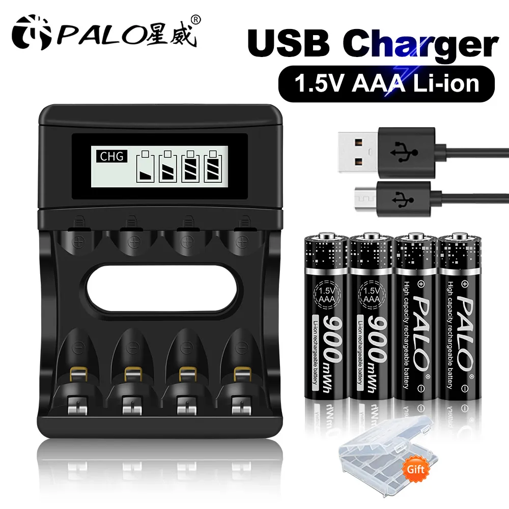 Аккумуляторная батарея PALO 1 5 В литиевая AAA МВт/ч в Li-Ion с зарядным устройством для