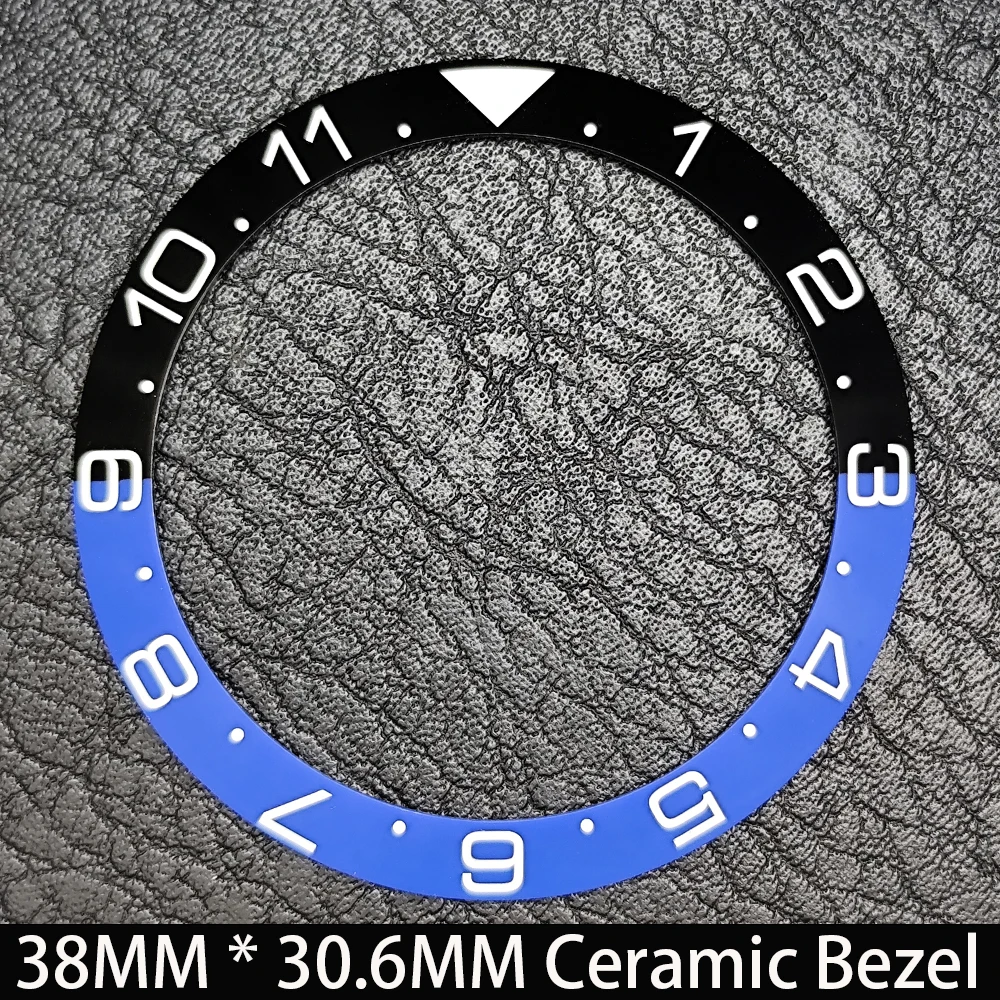 Elegant Blue Luminous Bezel GMT and Diving Watch Insert, Sloping 38mm x 30.6mm Ceramic/Aluminum