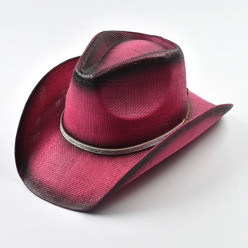 Thickened Straw Hat for Women's Vintage Curled Edge Western Cowboy Hat Summer Beach Sun Sombrero Hombre