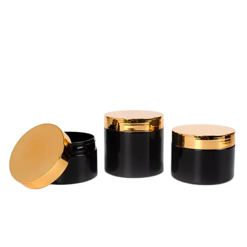 20pcs Cream Containter Empty PET Glossy Black Cosmetics Pots Gold Cap 30g50g80g100g150g200g250g Skincare Plastic Jars With Lid