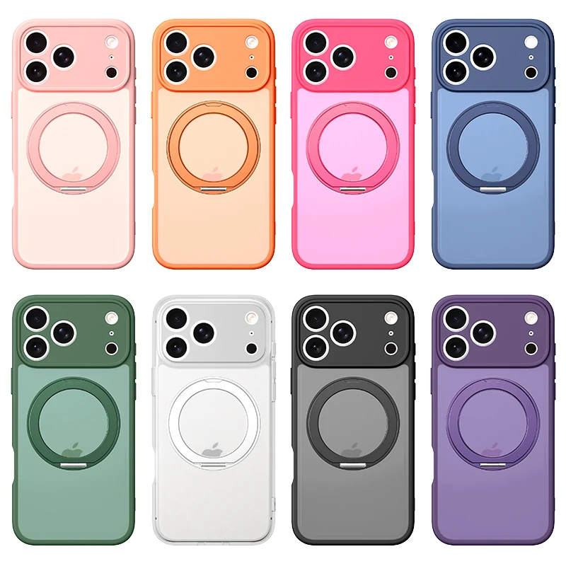 360° Rotating Magnetic Stand Case with Stress Relief Ring and Full Lens Cover