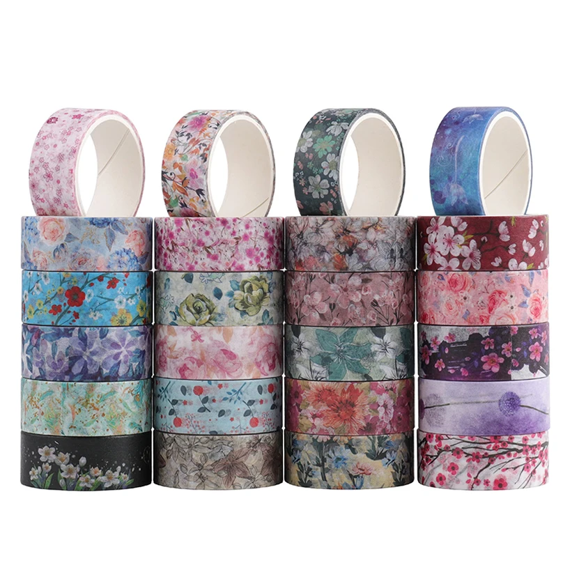 24Pcs Flowers Washi Tape Set Sakura Masking Tape Journal Supplies Decorative Adhesive Scrapbooking Stationery Washitape