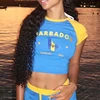 2024 Blue Sexy Barbados Embroidery Crop Tops Women T-shirt Cropped Slim High Waist Short Sleeve Summer Clothes Tops Female Tees 1