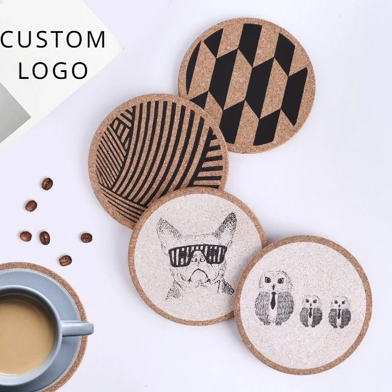 

Custom Laser engrave Cork Wood Coaster Round Wooden Cup Pad Meal Pot Bowl Insulation Mat Personalized Logo Festival Family Gift