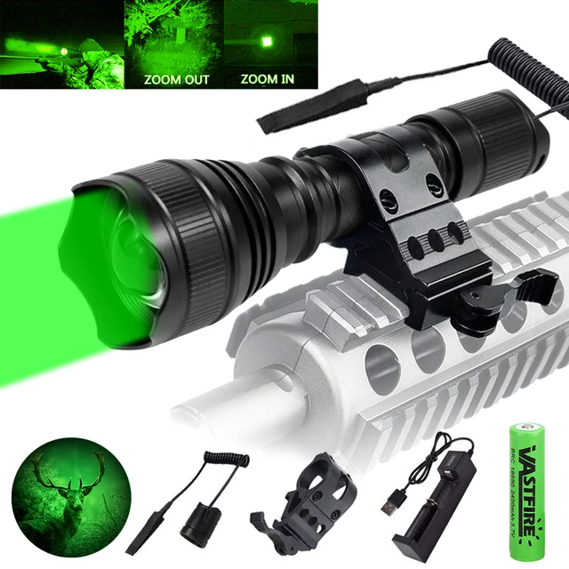 Linterna LED superbrillante para exteriores, linterna táctica militar para  caza, luz verde/roja, potente, zoom - AliExpress