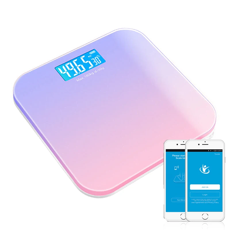 Electronic Bathroom Scale Bluetooth Digital Scale Smart Floor Scale LED Display Rainbow Gradient Aurora Body Fat Scales Sync App 