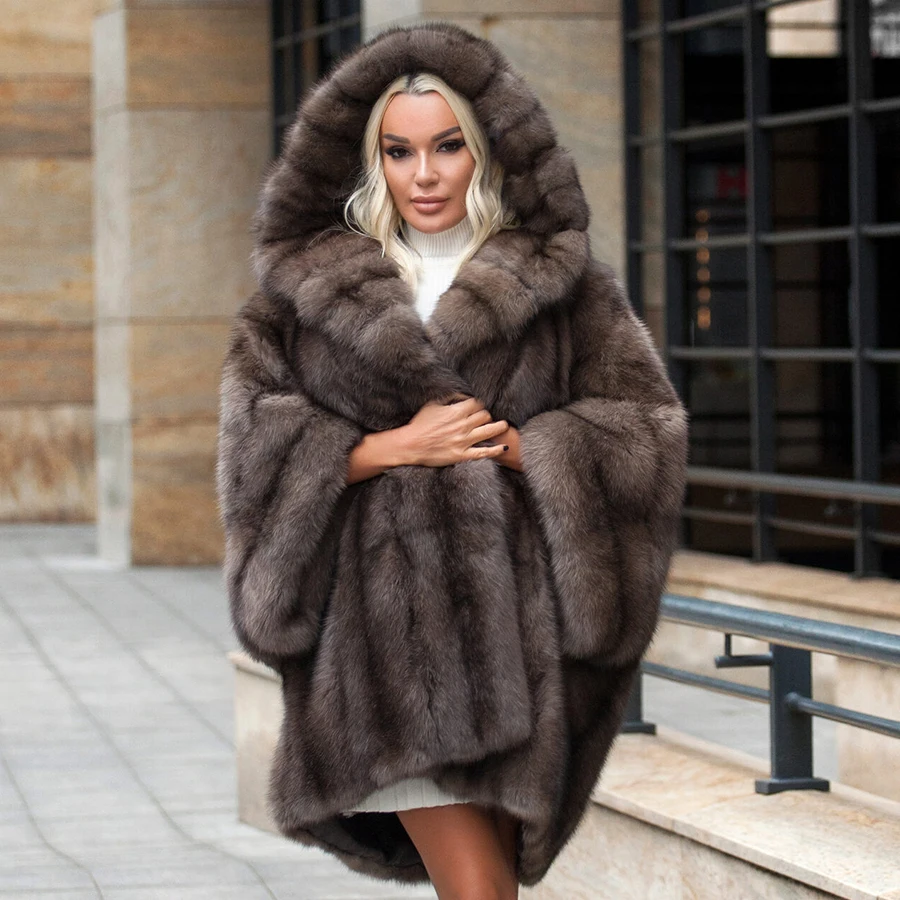 

Женское зимнее пальто из натурального меха, длинное пальто с рукавом «летучая мышь», куртка из натурального Лисьего меха, модная Роскошная теплая шуба