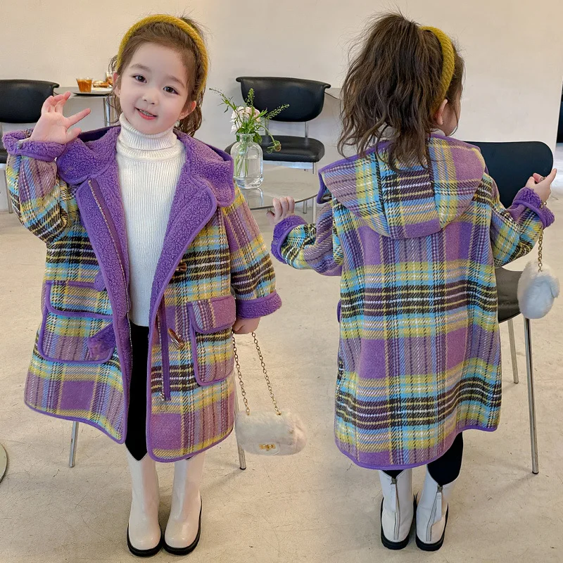 Girls Woolen Coat Overcoat Jacket Windbreak 2023 Fuzzy Warm Thicken Winter Cotton Teenagers Outwear Children's Clothing