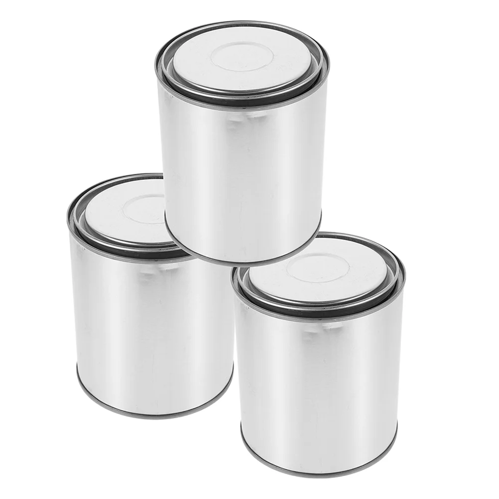 3 Pcs Thickened Iron Paint Cans Sealed Bucket Good Sealing Performance Versatile Use Compact Design Silver Metal Empty Paint