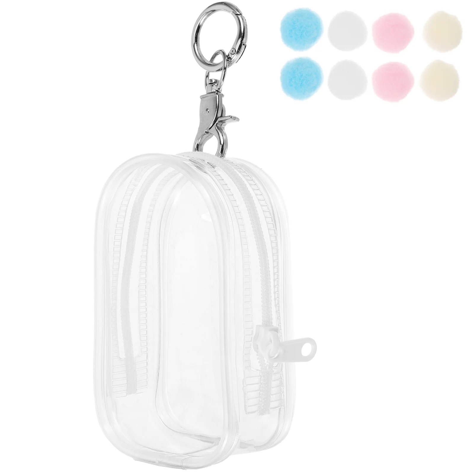 

Mini Transparent Bag with Pompom Balls Outing Display Cabinet Figure Pouch