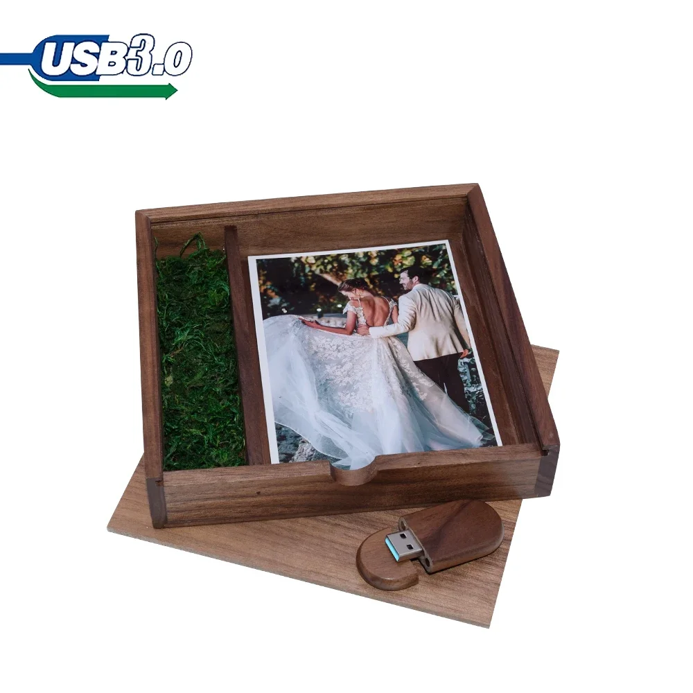 

1 PCS Free LOGO Photo Unique Album Walnut Wood USB3.0+Box Pendrive USB Flash Drive 8GB 16GB 32GB 64GB 128GB Photography