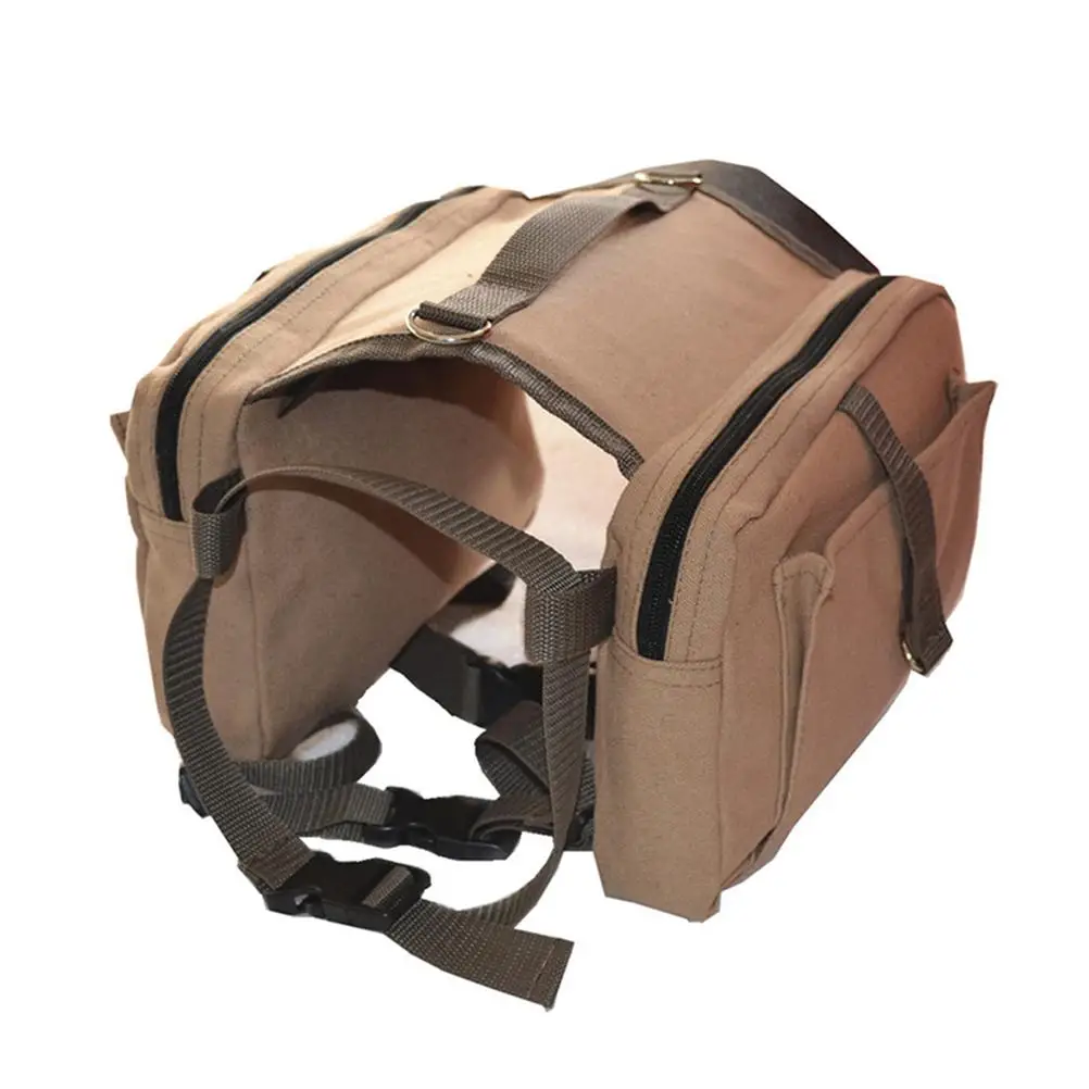Dog Saddlebag Rucksack Lightweight Backpack Pet Harness Khaki Adjustable Durable Multi Functional Large Dog Hiking Camping