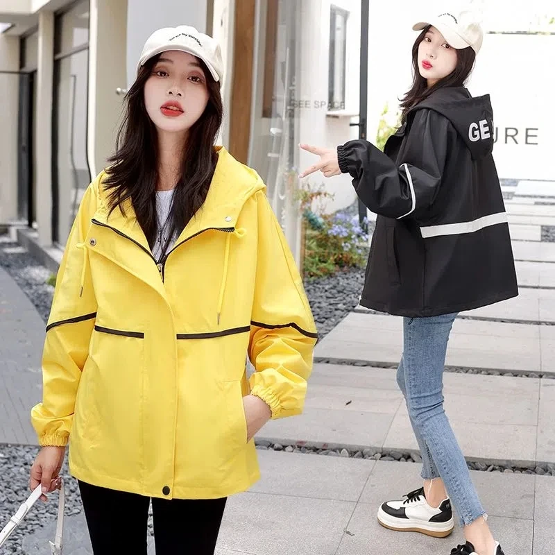 

2023 Spring Autumn Baseball Uniform Jackets Women Casual Loose Coats Korean Hooded Jacket Student Simple Outwear Basic Coat Tops
