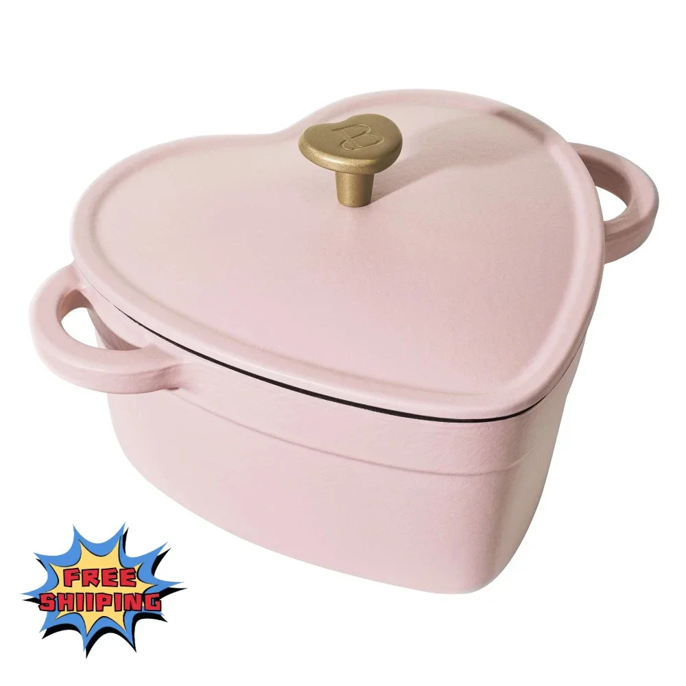 

Kitchen & Dining Nonstick 2 Qt Cast Iron Heart Dutch Oven Easy Clean Free Shipping