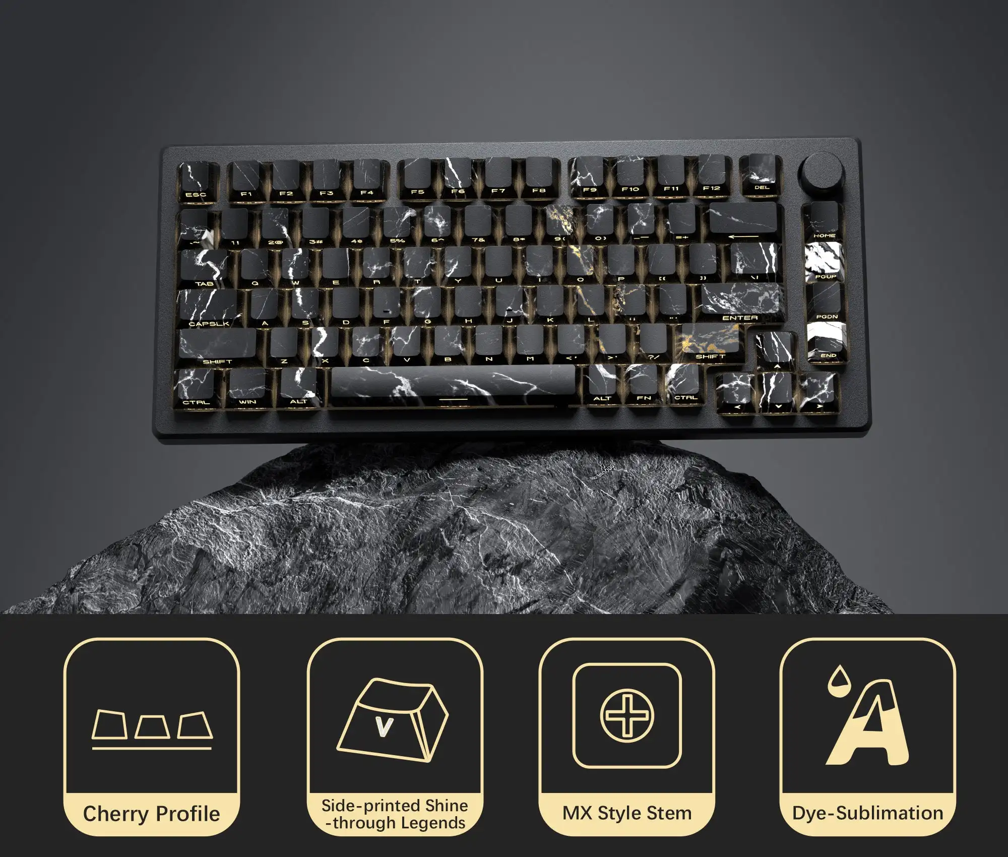 WOMIER 136 Keys Side Printed Marble Keycaps Dye-sub PBT RGB Key