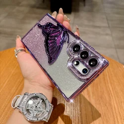 Plating Bling Glitter Butterfly Phone Case Cover - Samsung S25 Plus (Purple)