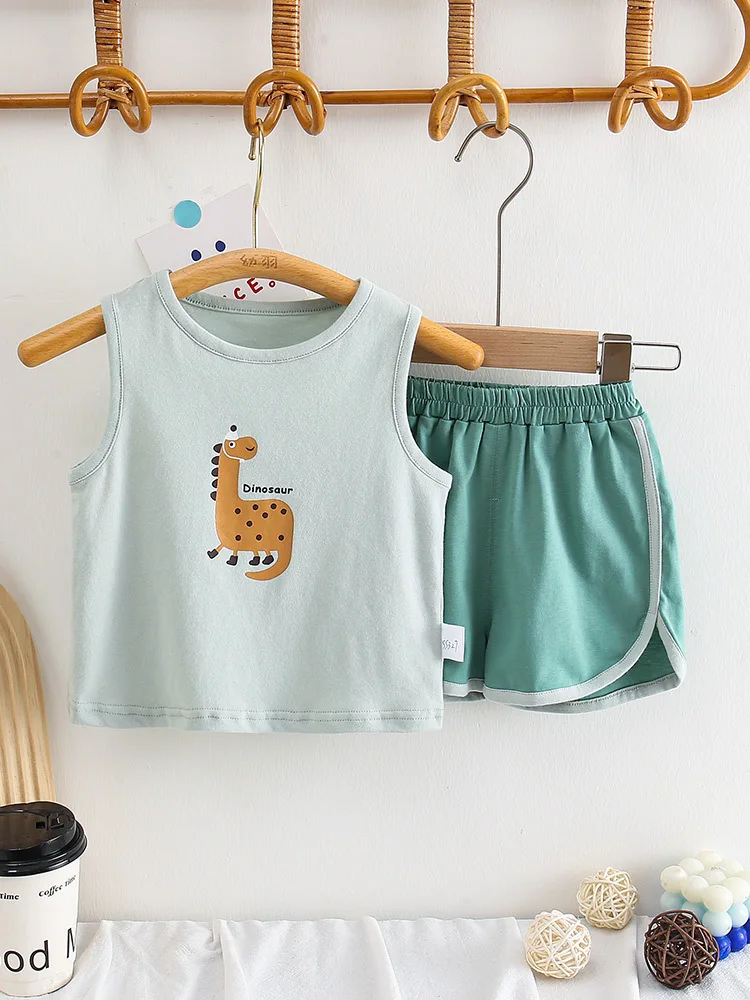 

2024Summer New Girls0-3Baby Boys and Girls Bud-Waisted Shorts Suit Vest