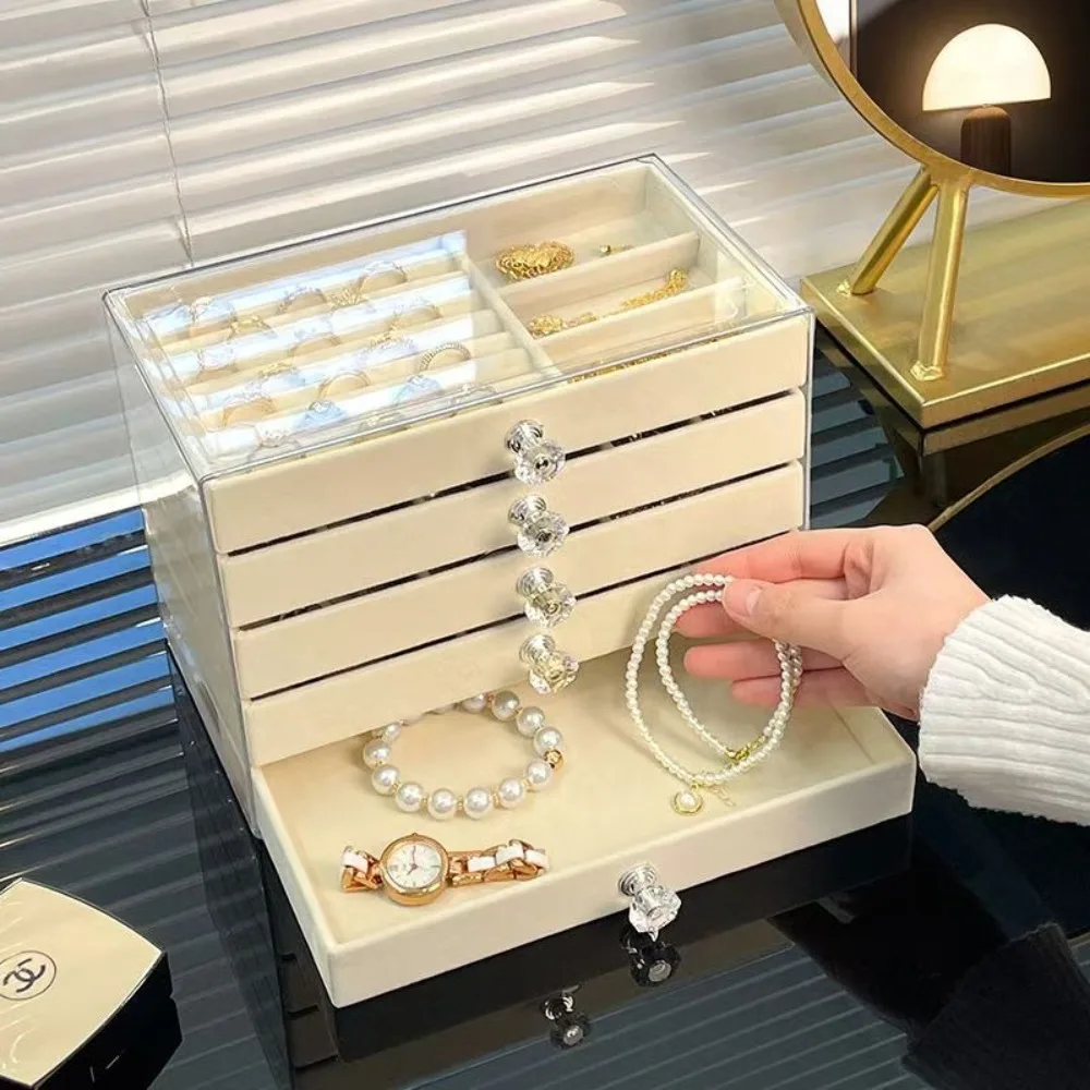 Large Capacity Multi-Layer Elegant Gray Jewelry Box with Earrings & Rings DrawersDust-Proof & Anti-Oxidation Jewelry Storage Box