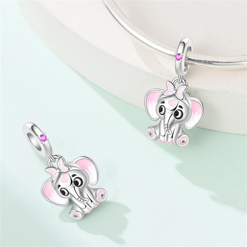 Original-Charms aus 925er-Sterlingsilber, Perlen, schwarze Katze, bunter Elefant, Anhänger für Armband, Frauen, DIY-Schmuck, Geschenkherstellung – Detail 14