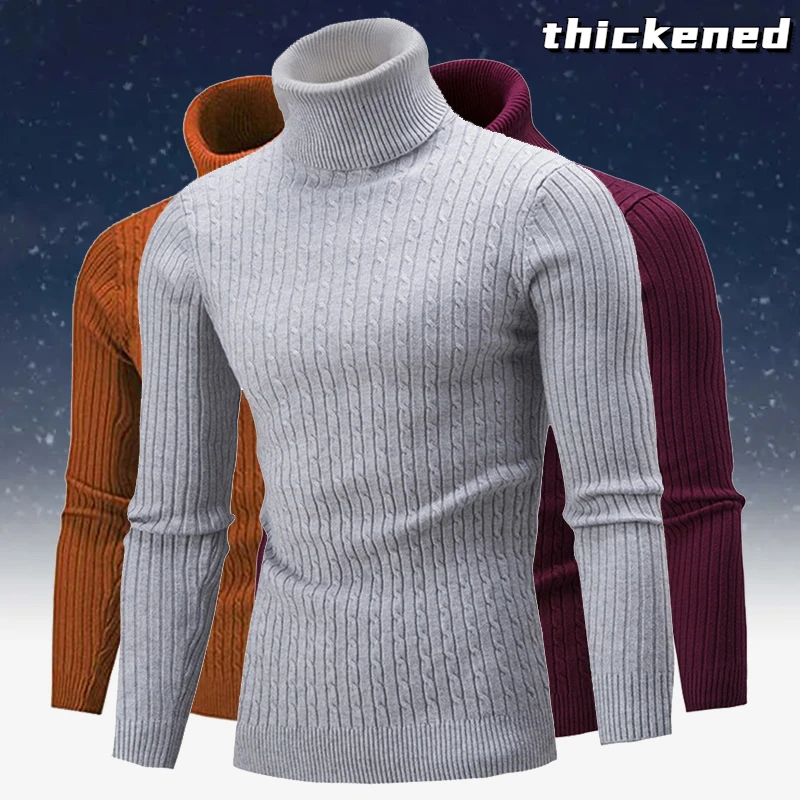 

Autumn and Winter New Men's Turtleneck Sweater Solid Color Casual Knitted Sweater Warm Men's Pullover