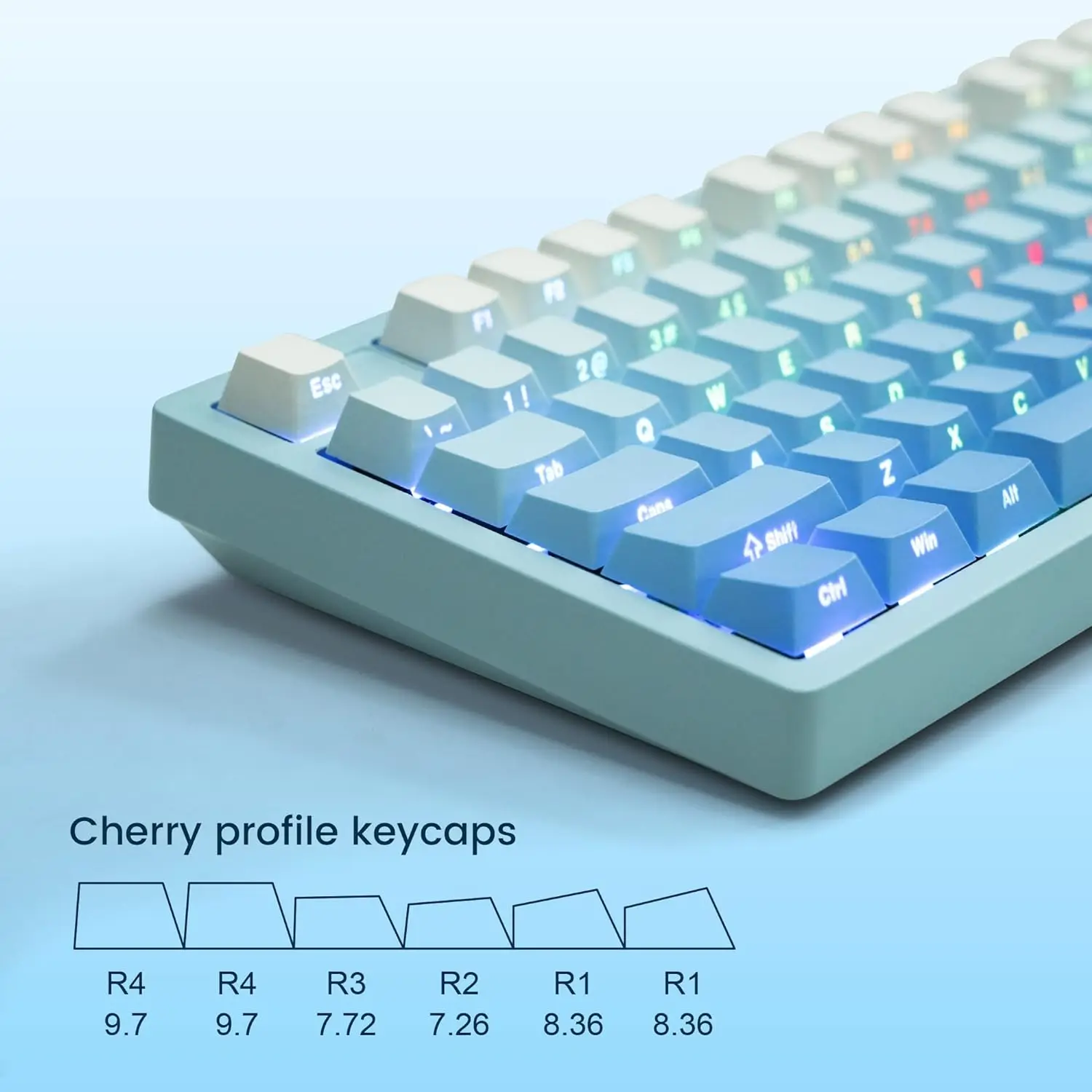 Lado Impresso Keycaps para Gamer Gradiente Azul Double Shot Pbt Keycaps para Cherry Gateron Switches mx Perfil 136 Chaves - Imagem 2