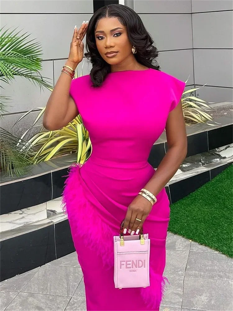 Wmstar Dresses Women's Clothing Sleeveless Solid Sexy Maxi Party Long Dress Feather New in Summer Wholesale Dropshipping 2024