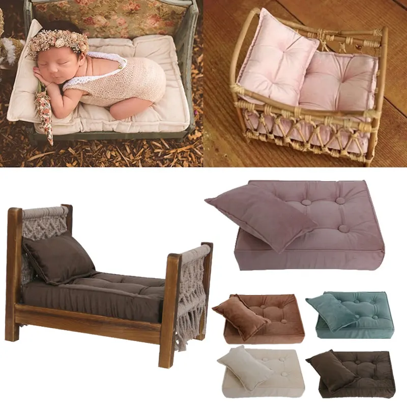 

Newborn Photography Props 35*25cm Mattress and Pillow Infant Photo Shooting Backdrop Baby Bedding Photostudio Posing Accessories