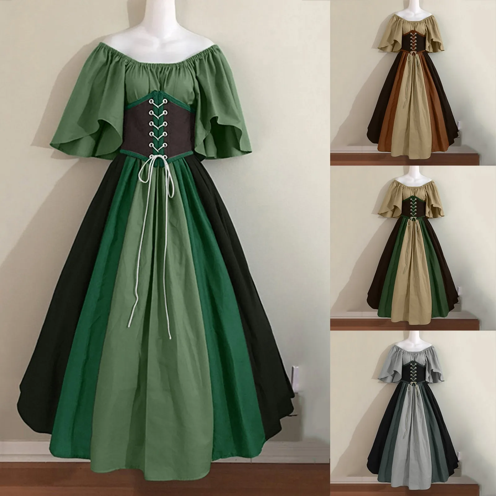 Medieval-Costume-For-Womens-Trumpet-Sleeve-Irish-Shirt-Dress-With ...