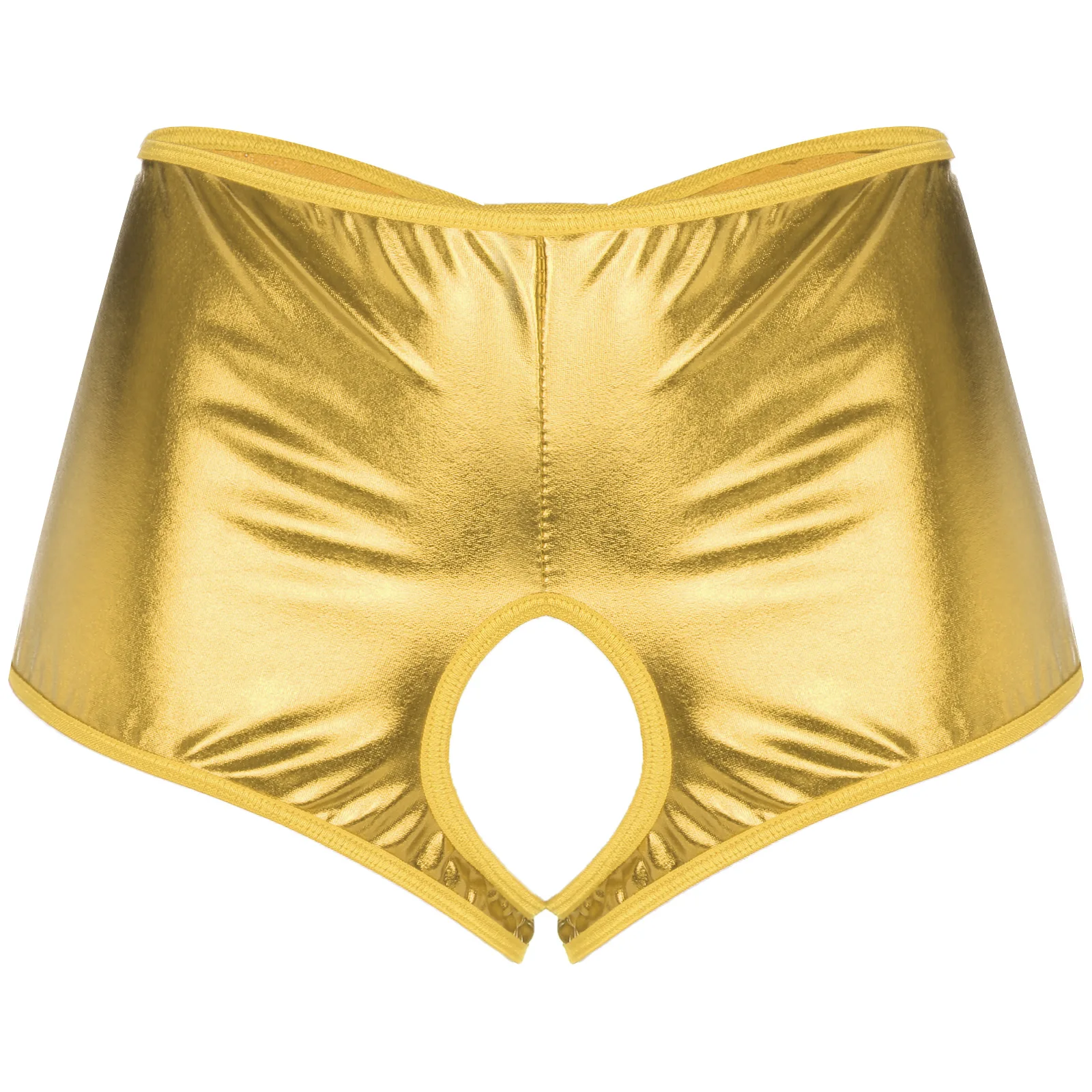 thumbnail image 1 of Ropa interior elegante para mujer, bragas sexys sin censura, disfraz sexual con entrepierna abierta, pantalones cortos metálicos brillantes con trasero abierto y tiro bajo, 1 of 5