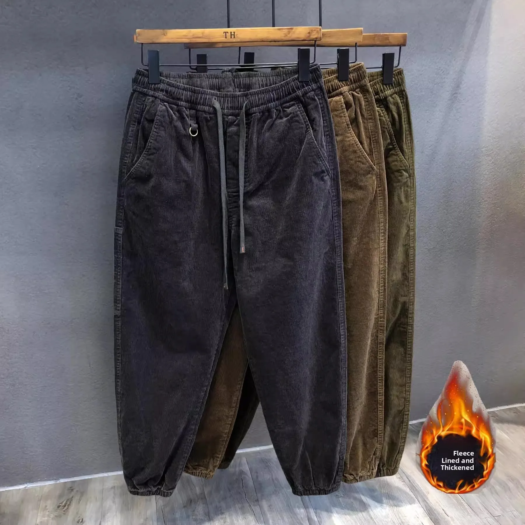 Men's Corduroy Work Trousers Thiened Fce Casual Vintage Sle Long Pants Comfortable Loose Fit Youthful Autumn Winter Wear