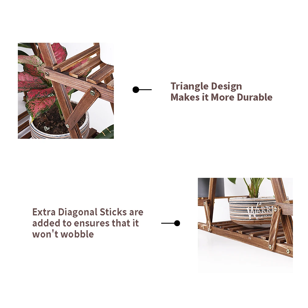6 Tier Pine Wood Plant Stand Triangle Outdoor Indoor Flower Pots Holder Shelf