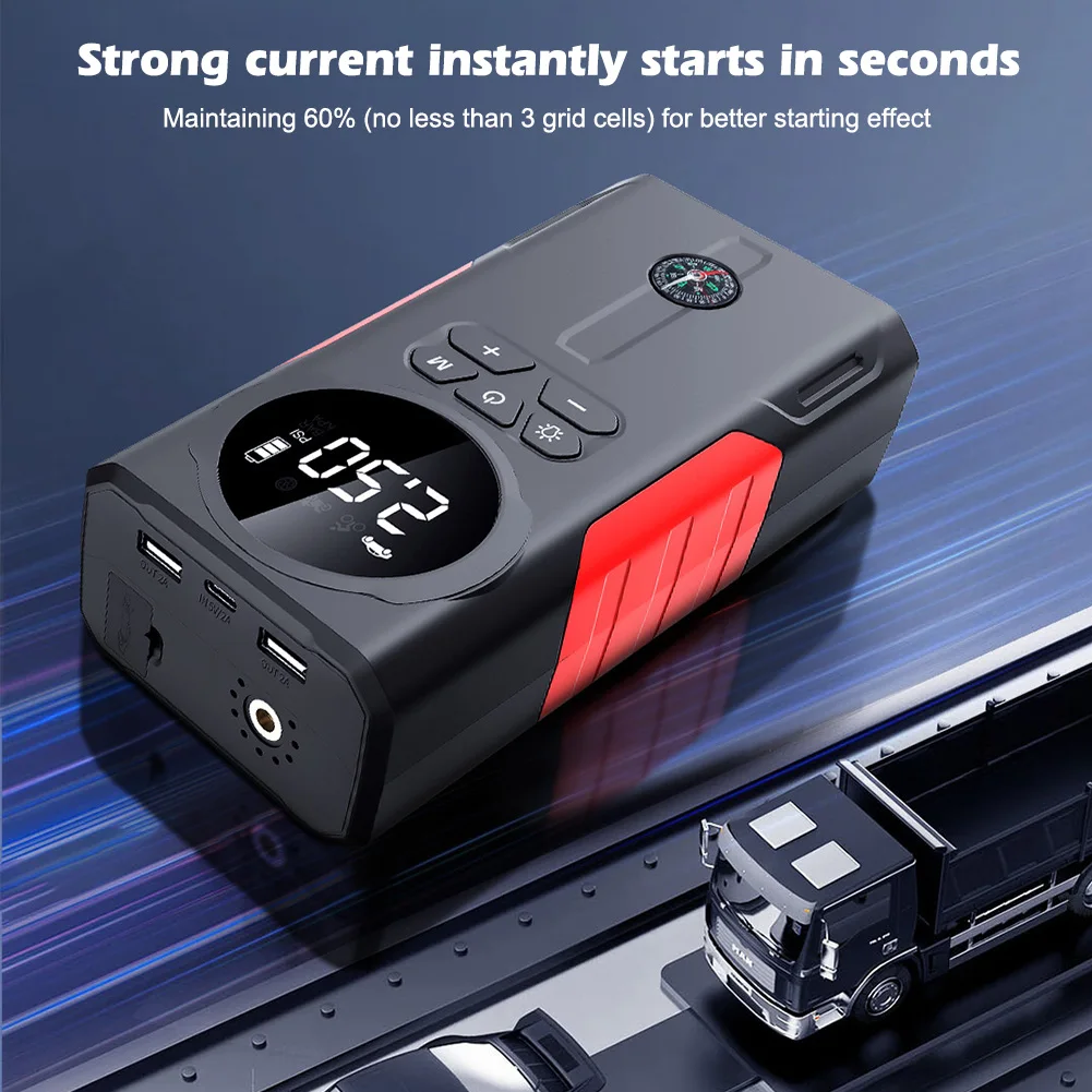 120W 1000A Car Jump Starter Power Bank 4 In 1 Air Compressor Tire Inflator 20000mAh Portable Battery Booster with LED Flashlight