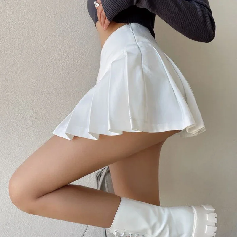 Fashion Slit Women Pleated Skirt Summer High Waist Sexy Mini Skirt White Jk Korean Girl Dance
