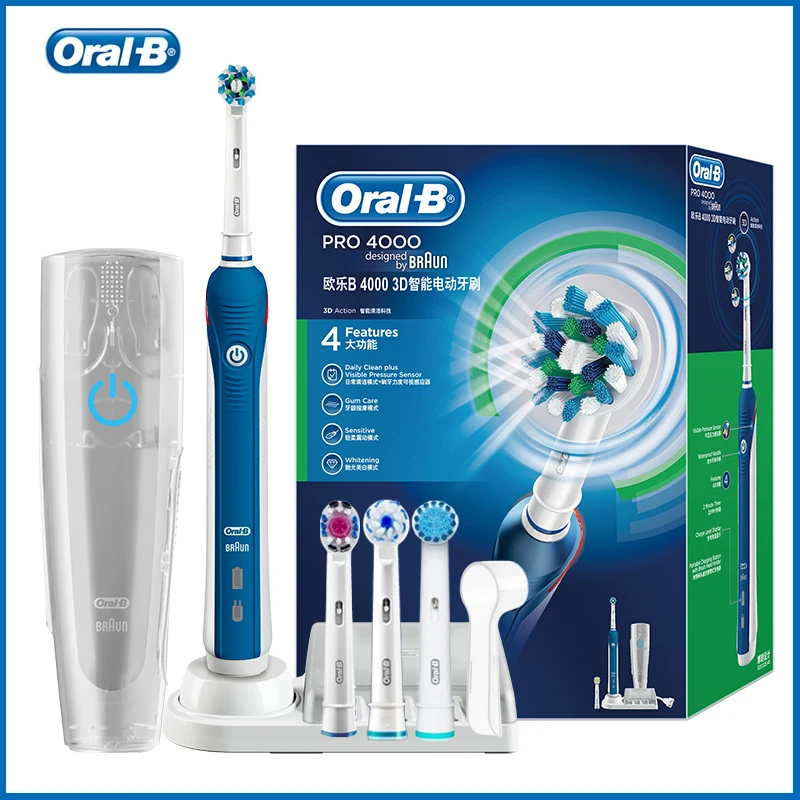 Oral B P4000 Spazzolino Elettrico 3D Smart Ricaricabile Sbiancamento Dei Denti Spazzolino Da Denti Per Adulti 4 Modalità Di Pulizia 2 Min Timer Imperm