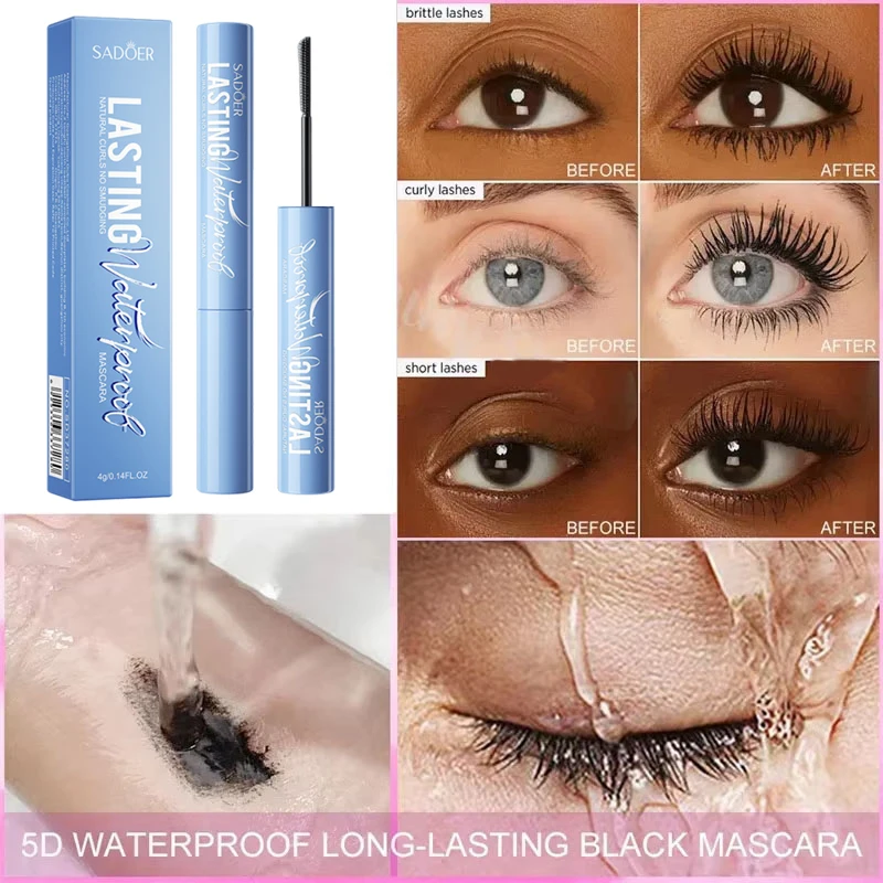 5D wasserfeste Mascara für längere Wimpern – Make-up für Damen – Wasserfeste Mascara aus schwarzen Seidenfasern – Koreanische Kosmetik – Neu_voghion.com
