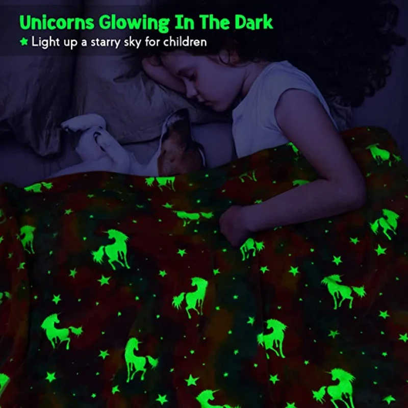 New spacecra Glow in The Dark Blanket Unicorn Gift for Kid Birthday Bedroom Decor Unicorns Toys Soft Cozy Luminous Throw Blanket 6
