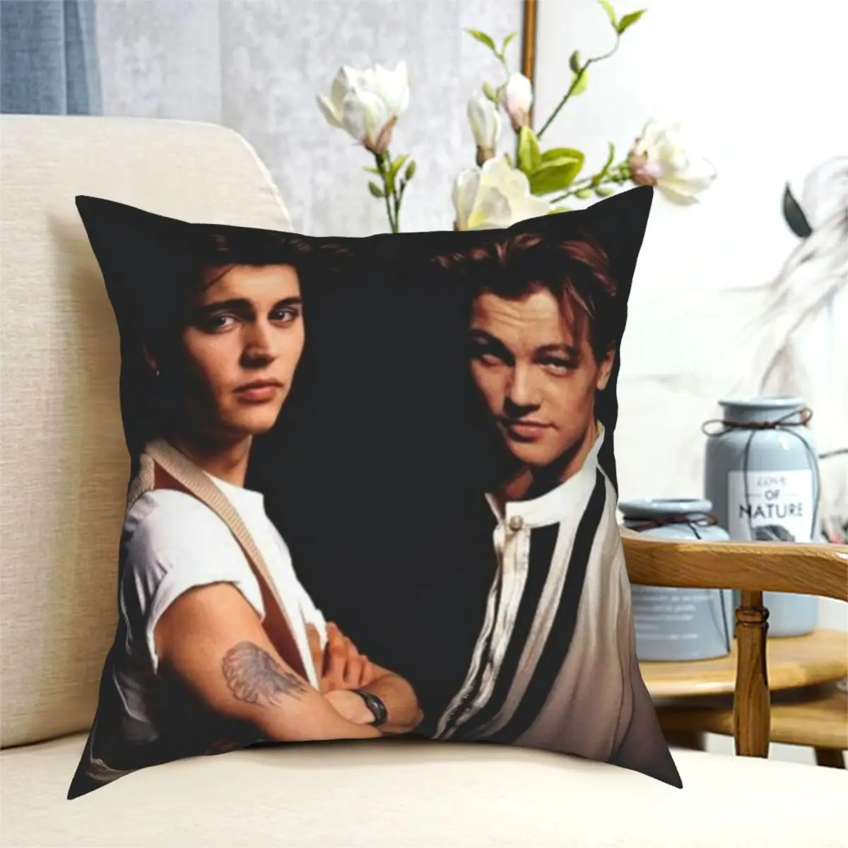 

Johnny Depp Leonardo Dicaprio Pillowcase Printed Polyester Cushion Cover Decorations Throw Pillow Case Cover Home Square 45*45cm