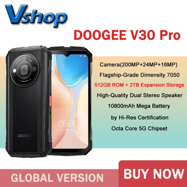 DOOGEE V30 Pro Rugged Phone 12GB+512GB 200MP 10800mAh Battery 6.58 FHD  Display Android 13