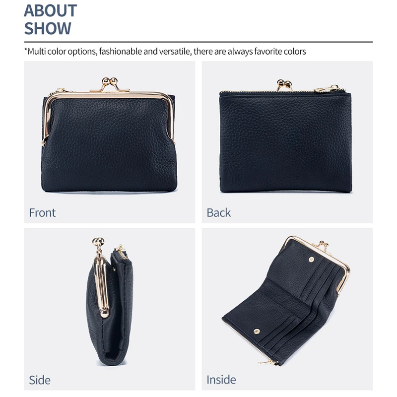 新品未使用 kiss lock キスロック がま口 ネイビー 紺　ポーチ Womens Kiss Lock Wallet Small Genuine Leather Kiss Clasp Coin