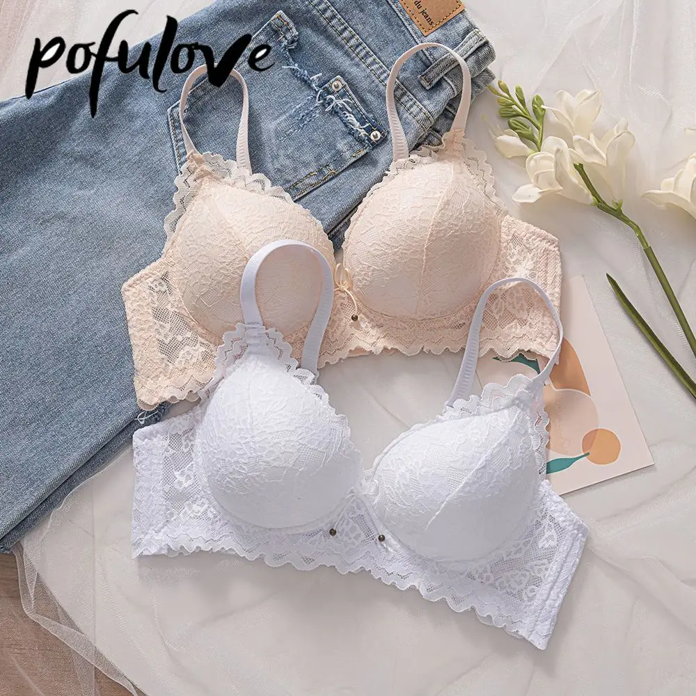 

Girls' Underwear Thin Without Steel Ring Gathered Bra Sexy Lace Bra Push Up Sexy Bra