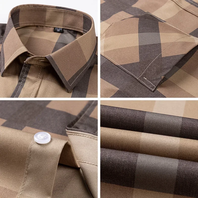 New Long Sleeve Plaid Shirts For Men Classic Checked Fashion Clothing Easy Care Soft Businessman Smart Dress Casual Shirt Camisa