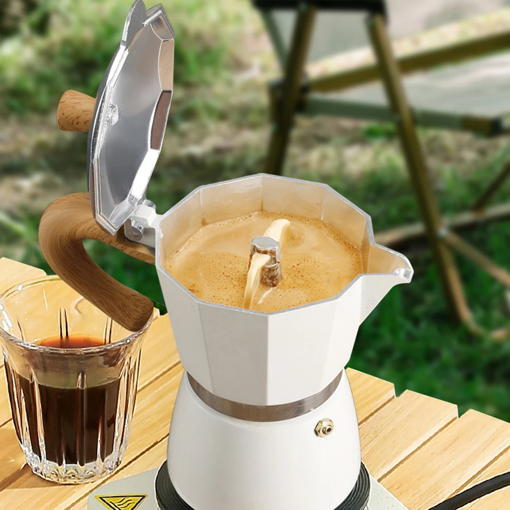 Single Valve Octagonal Aluminum Moka Pot 150/300ml Extraction for Italian Coffee Machine with Anti-scald Wood Handle espresso coffee maker coffee maker coffee pot espresso maker
