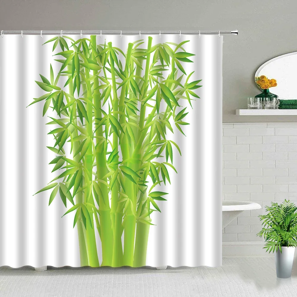 Chinese Style Green Bamboo Series Shower Curtain Set Waterproof Home Bathroom Decor Curtains With Hook Popular Bath Accessories 3