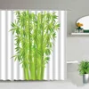Chinese Style Green Bamboo Series Shower Curtain Set Waterproof Home Bathroom Decor Curtains With Hook Popular Bath Accessories 3