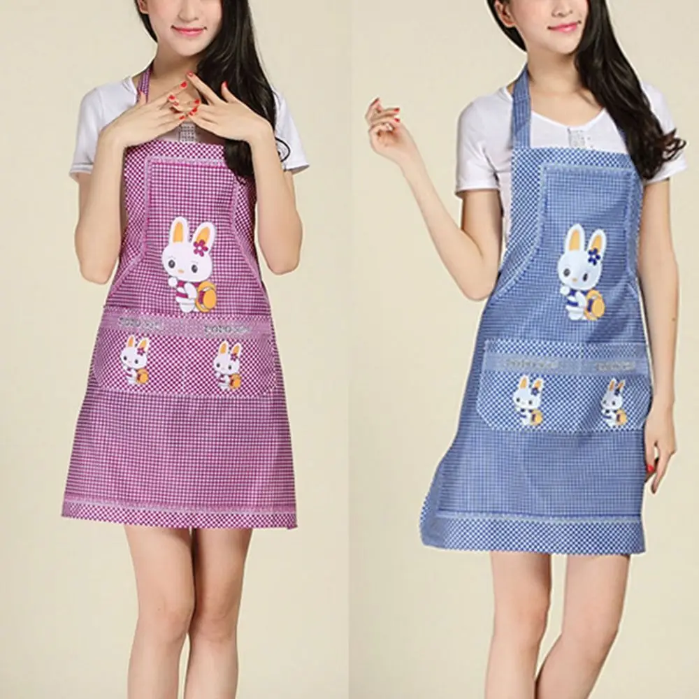 1Pc Cartoon Rabbit Pattern Cooking Apron For Adults Lady Women Hang Neck Sleeveless Double Pocket Household Cleaning Aprons