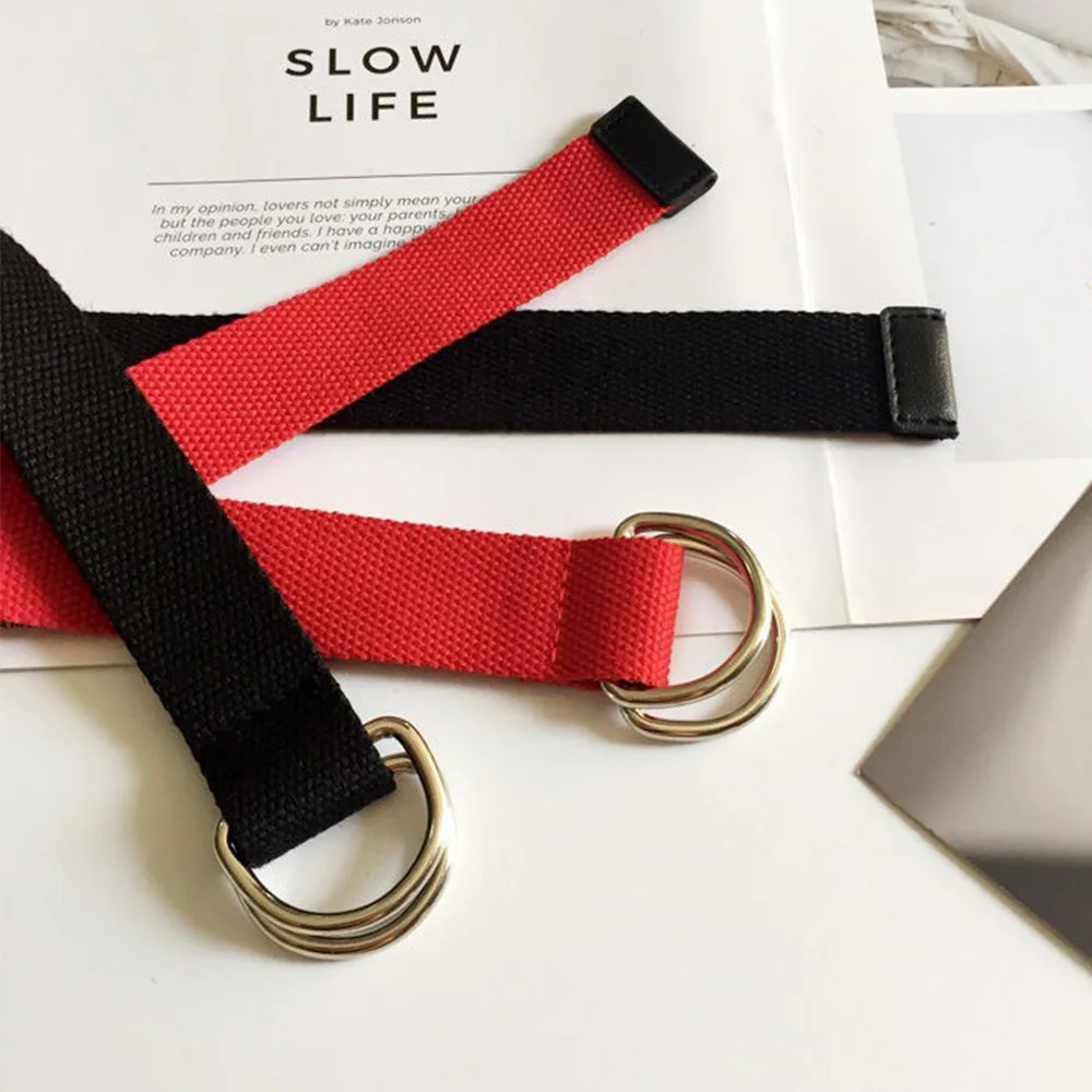 Canvas Men Belt Double Round Buckle Durable Fashion Waistband